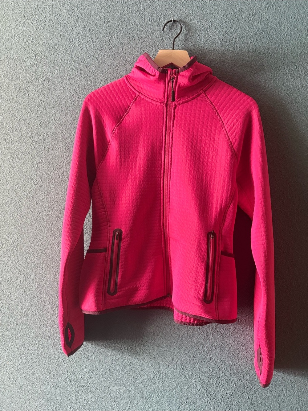 Title Nine Alpine Air Polartec Hoodie Womens Sz L Pink Pockets Full Zip